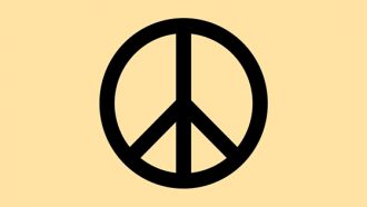 black peace sign on yellow background